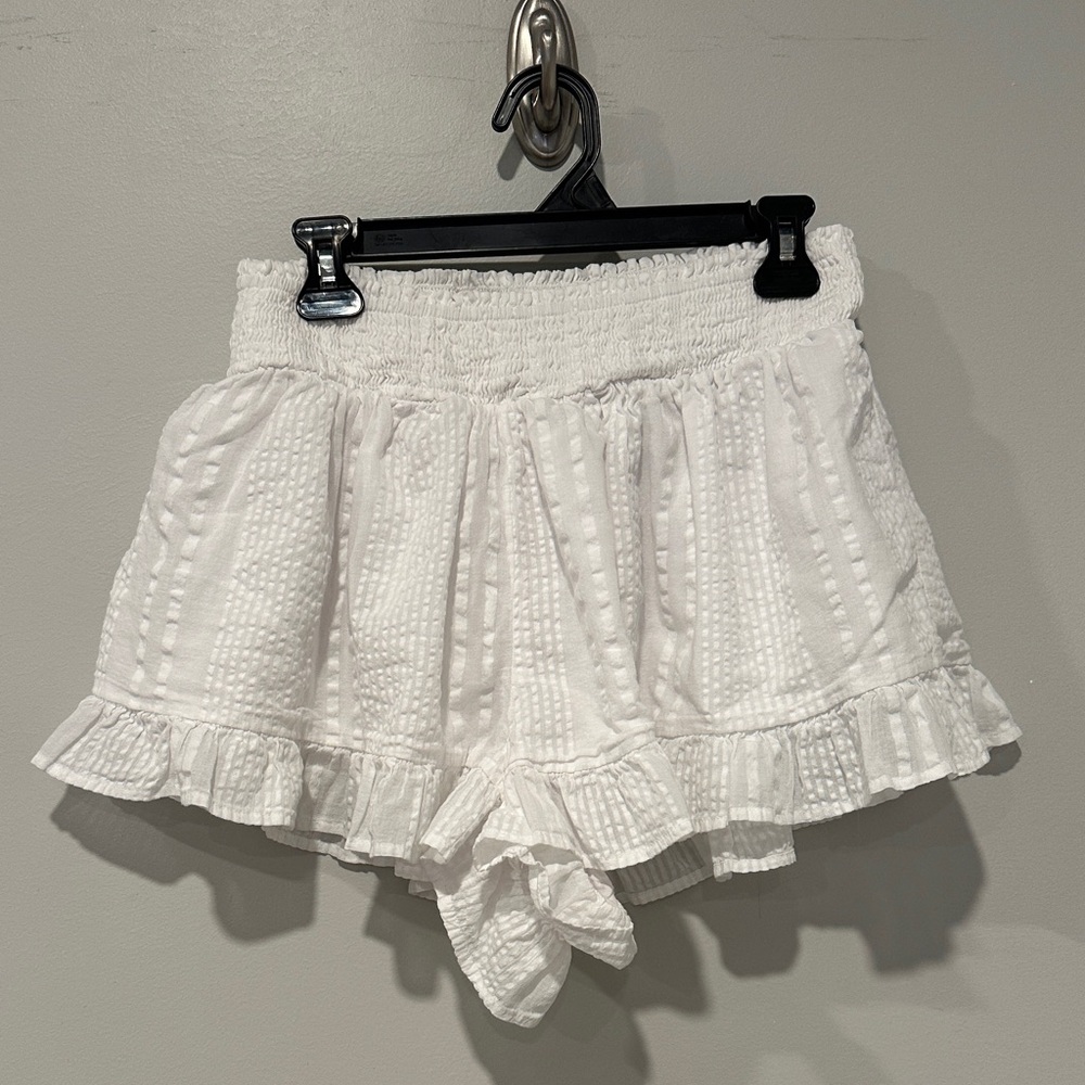 Aerie High Waist White Ruffle Shorts